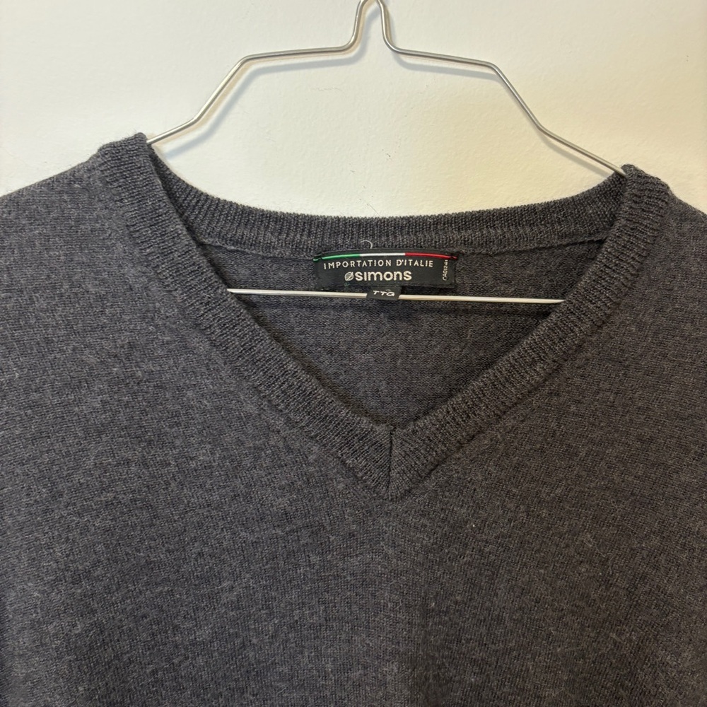 SIMONS 100% Wool V-Neck Sweater Dark Grey Size XXL Made in Italy - Picture 5 of 13